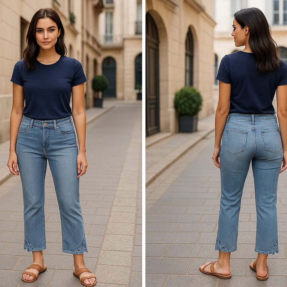 Soft Surroundings Petite Lace Hem Straight Leg Ankle Jeans – Size 4P‎